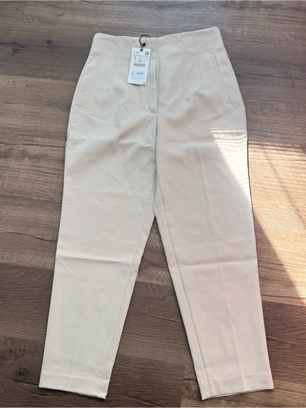 Zara High Waisted Straight Leg Dress Pants Cream Ivory